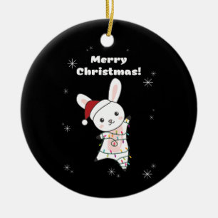 Bunny Merry Christmas Winter Animals Rabbits Ceramic Ornament
