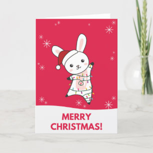Bunny Merry Christmas Winter Animals Rabbits Holid Holiday Card