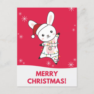 Bunny Merry Christmas Winter Animals Rabbits Holid Holiday Postcard