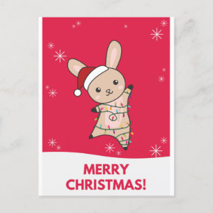 Bunny Merry Christmas Winter Animals Rabbits Holiday Postcard