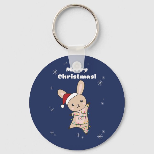 Bunny Merry Christmas Winter Animals Rabbits Keych Key Ring (Front)