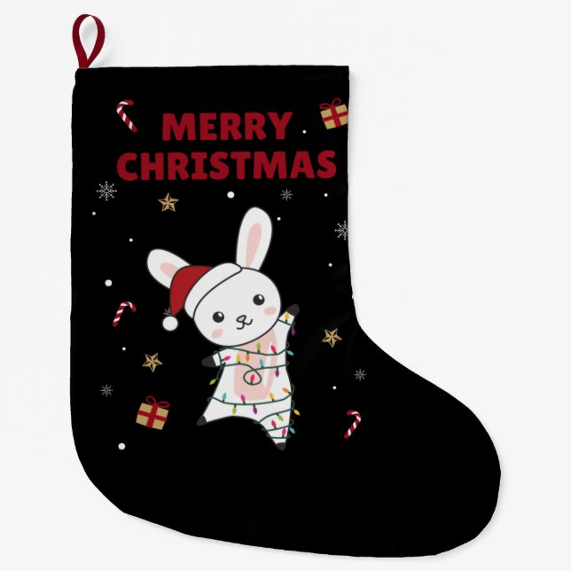 Bunny Merry Christmas Winter Animals Rabbits Large Stocking (Front)