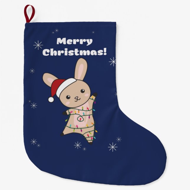 Bunny Merry Christmas Winter Animals Rabbits Large Stocking (Front)