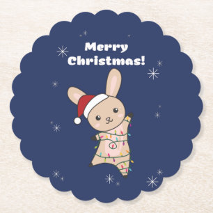 Bunny Merry Christmas Winter Animals Rabbits Paper Coaster
