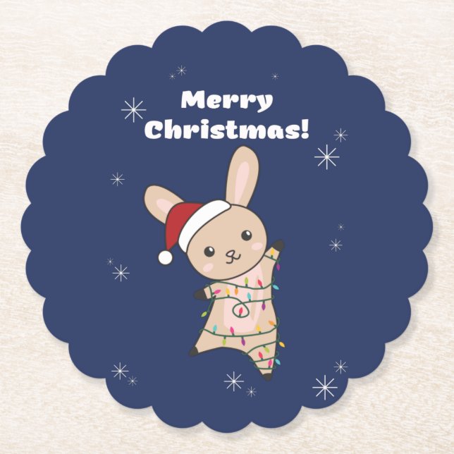 Bunny Merry Christmas Winter Animals Rabbits Paper Paper Coaster (Front)
