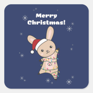 Bunny Merry Christmas Winter Animals Rabbits Squar Square Sticker