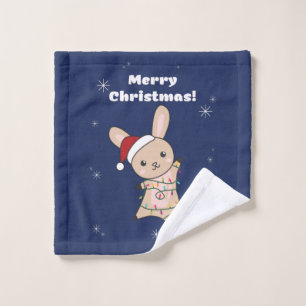 Bunny Merry Christmas Winter Animals Rabbits Wash  Cloth
