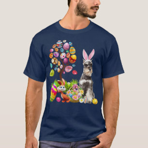 Bunny Miniature Schnauzer Dog Happy Easter Eggs Tr T-Shirt