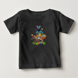 Bunny Newfoundland Dog Riding Dinosaur Easter Baby T-Shirt