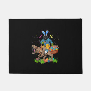 Bunny Newfoundland Dog Riding Dinosaur Easter Doormat