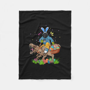 Bunny Newfoundland Dog Riding Dinosaur Easter Fleece Blanket