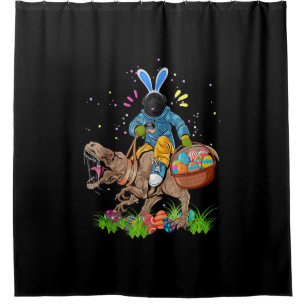 Bunny Newfoundland Dog Riding Dinosaur Easter Shower Curtain