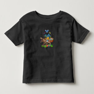 Bunny Newfoundland Dog Riding Dinosaur Easter Toddler T-Shirt