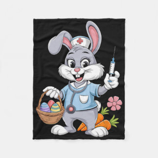 Bunny Nurse Easter Day Stethoscope Rabbit Scrub To Fleece Blanket