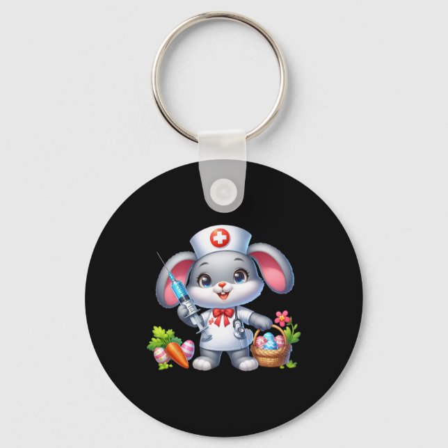 Bunny Nurse Easter Day Stethoscope Rabbit Scrub To Key Ring (Front)