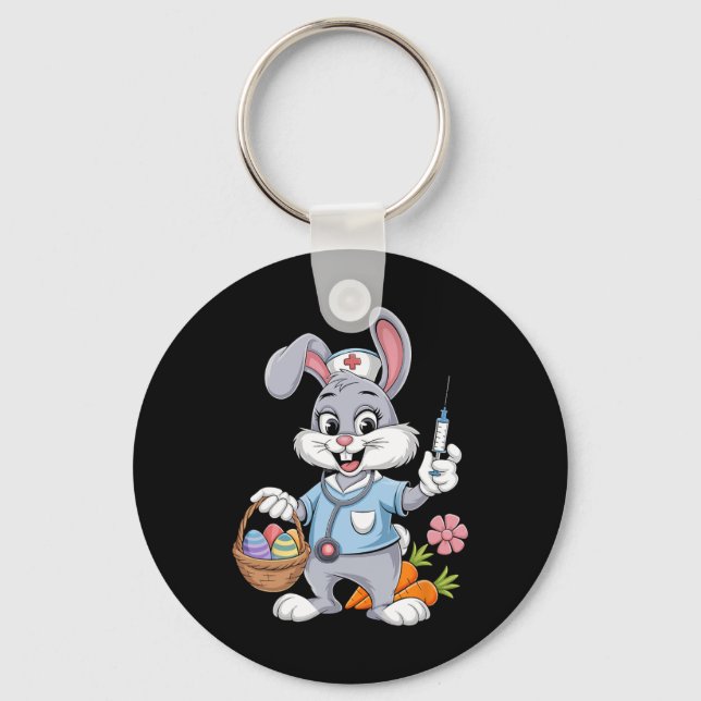 Bunny Nurse Easter Day Stethoscope Rabbit Scrub To Key Ring (Front)