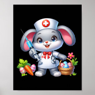 Bunny Nurse Easter Day Stethoscope Rabbit Scrub To Poster