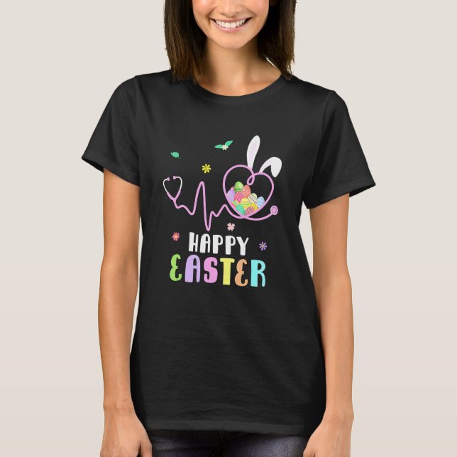 Bunny Nurse Stethoscope Happy Easter Eggs Rabbit N T-Shirt (Front)