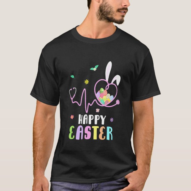Bunny Nurse Stethoscope Happy Easter Eggs Rabbit N T-Shirt (Front)