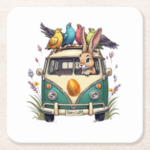 Bunny on a Mission Square Paper Coaster