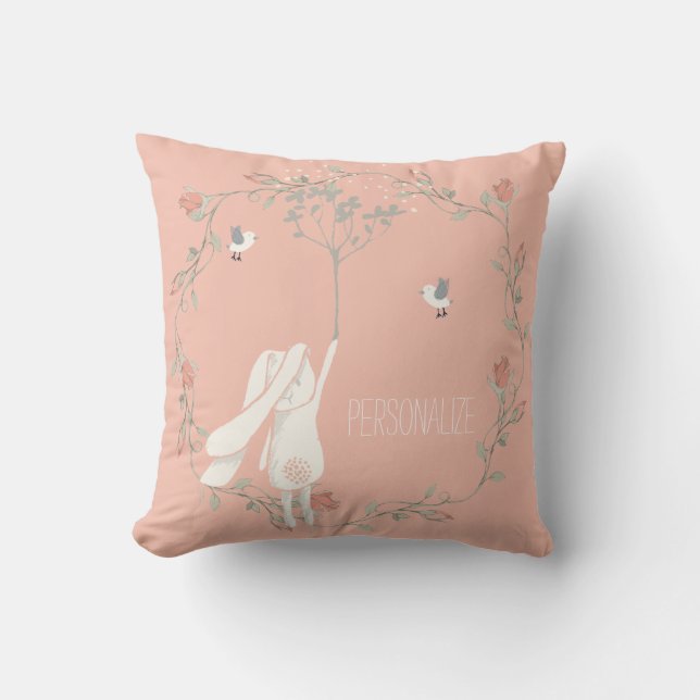 Bunny On The Breeze Floral Wreath Personalised Cushion (Front)