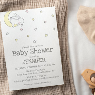Bunny on the moon   gender neutral baby shower invitation