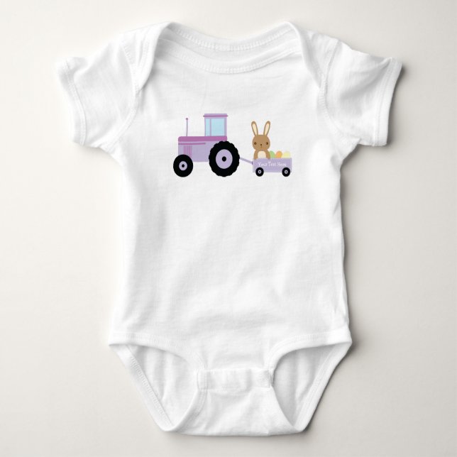 Bunny on Tractor Add Your Text to Personalise Baby Bodysuit (Front)