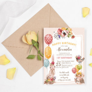 Bunny Owl And Bird 1st Birthday  Invitation