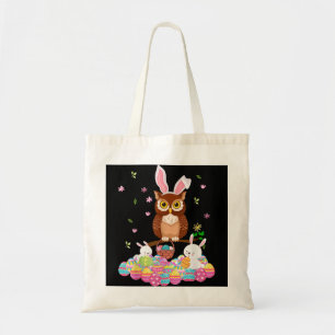 Bunny Owl Bringing Easter Eggs Basket Flower Owl Tote Bag