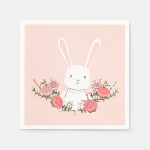 Bunny Paper Napkin Woodland Floral Pink Girl