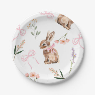 Bunny paper plates pink bows wildflowers Easter