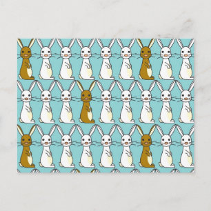 Bunny Parade Blue - Brown and White Bunbun Postcard