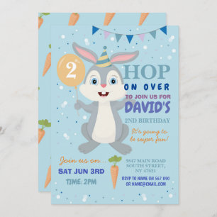 Bunny Party Birthday Rabbit Boys Blue Easter  Invitation