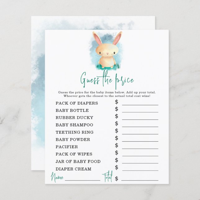 Bunny Party games | Price Guess Game (Front/Back)