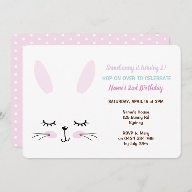 Bunny Party Invitation, Easter Bunny Invitation (Front/Back)