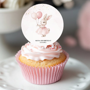 Bunny Pastel Pink Birthday Classic Round Sticker