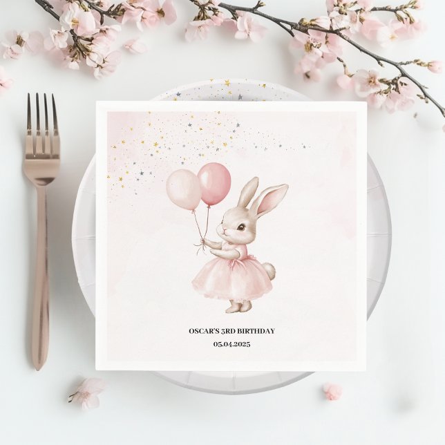  Bunny Pastel Pink Birthday |  Cute Party Tablewar Napkin (Creator Uploaded)