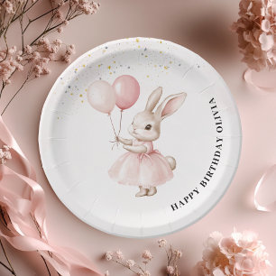 Bunny Pastel Pink Birthday Cute Party Tableware Paper Plate