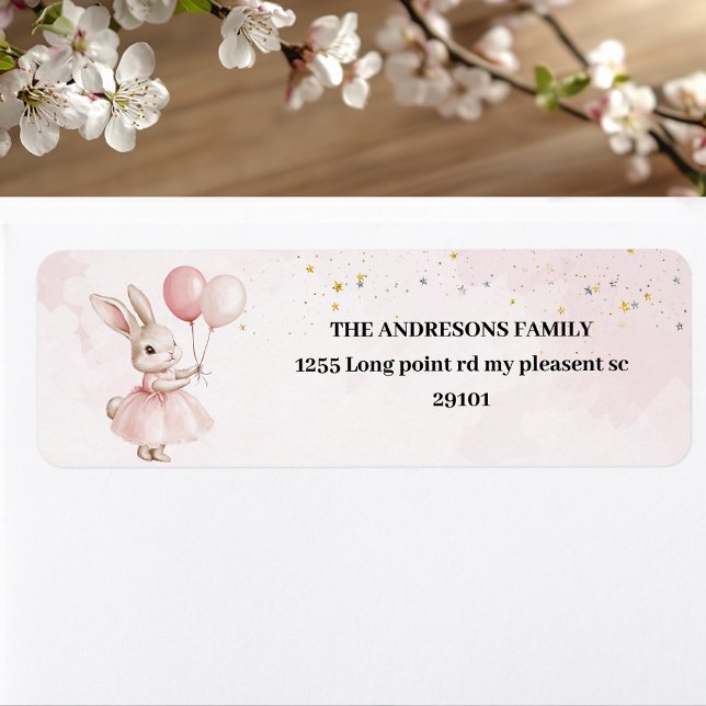  Bunny Pastel Pink Birthday Return Address Label (Creator Uploaded)