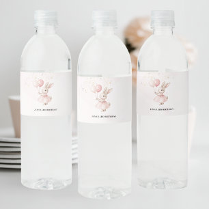 Bunny Pastel Pink Birthday Water Bottle Label