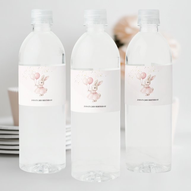 Bunny Pastel Pink Birthday Water Bottle Label (Creator Uploaded)