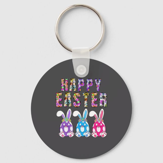 Bunny Pastel Spring Hunt Eggs Rabbit Happy Easter  Key Ring (Front)