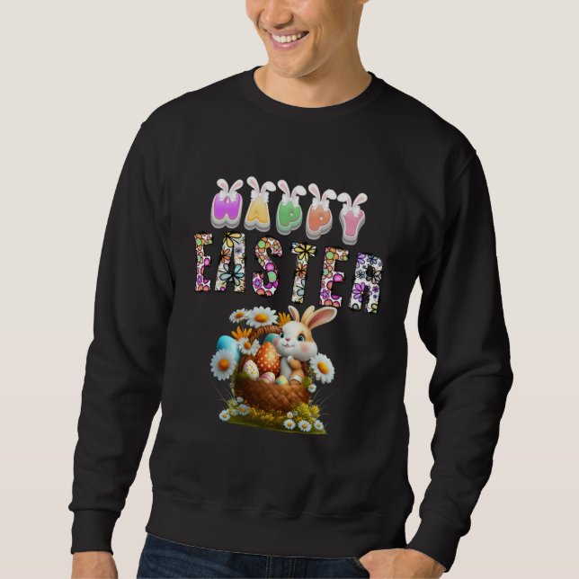 Bunny Pastel Spring Hunt Eggs Rabbit Happy Easter  Sweatshirt (Front)