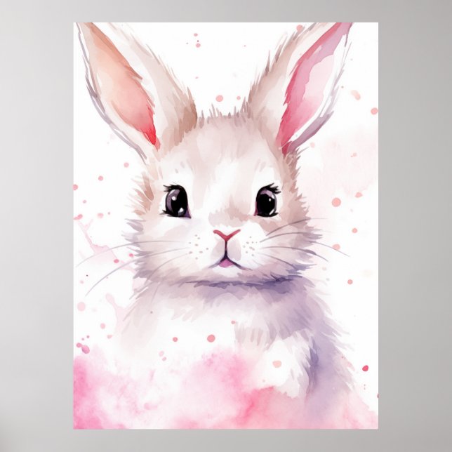 Bunny Pastel Surprised Pink Hearts Poster (Front)