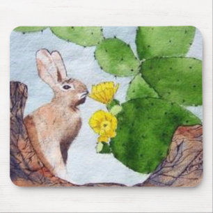 Bunny Peeking Through Cactus Mouse Pad