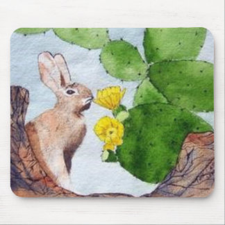 Bunny Peeking Through Cactus Mouse Pad