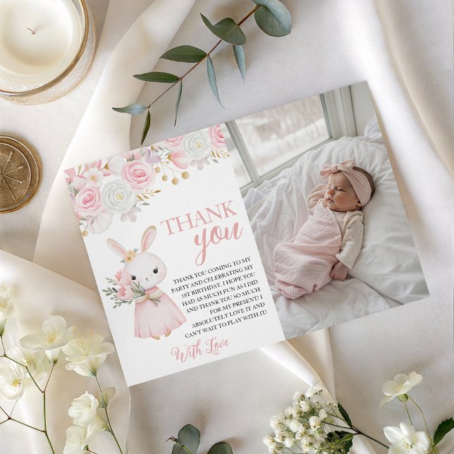 Bunny Photo Birthday Thank You Card (Creator Uploaded)