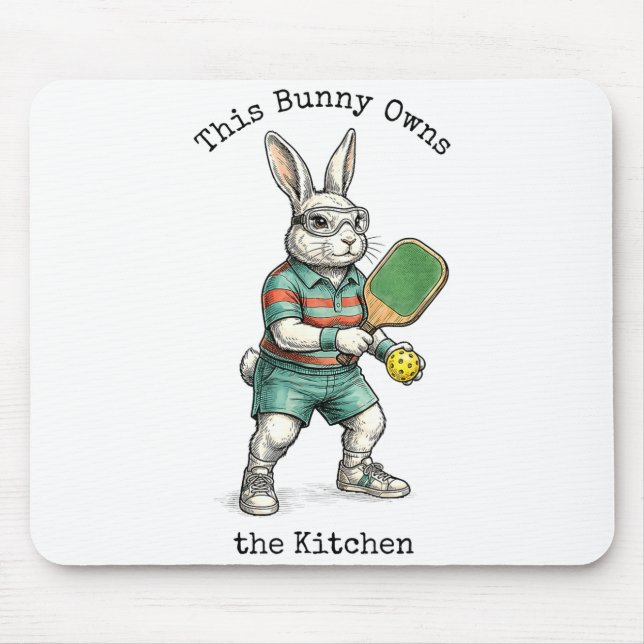 Bunny pickleball player easter this bunny owns the mouse pad (Front)
