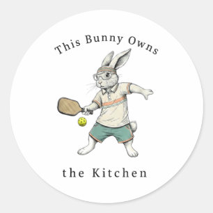 Bunny pickleball player easter this funny owns the classic round sticker