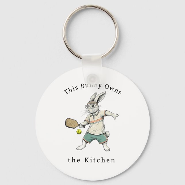 Bunny pickleball player easter this funny owns the key ring (Front)